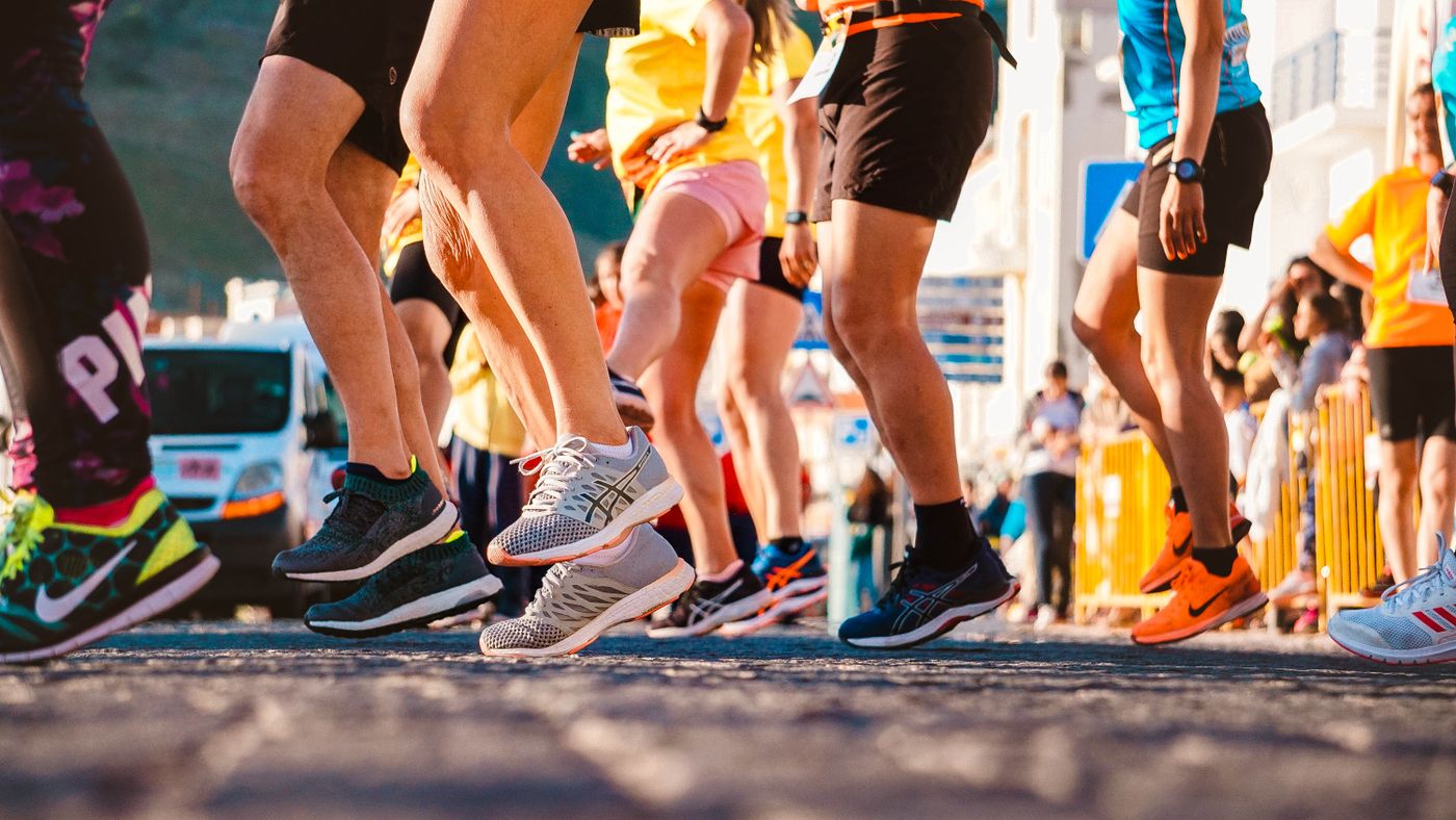 Runners training outdoors